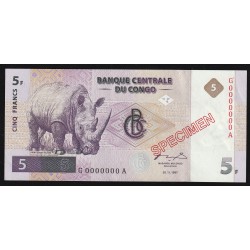 CONGO - PICK 86 s - 5 FRANCS - SPECIMEN - 01/11/1997