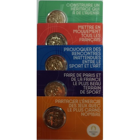 FRANCE - 2 EURO 2022 - OLYMPIC GAMES 2024 - THE COINCARD SERIES OF 5