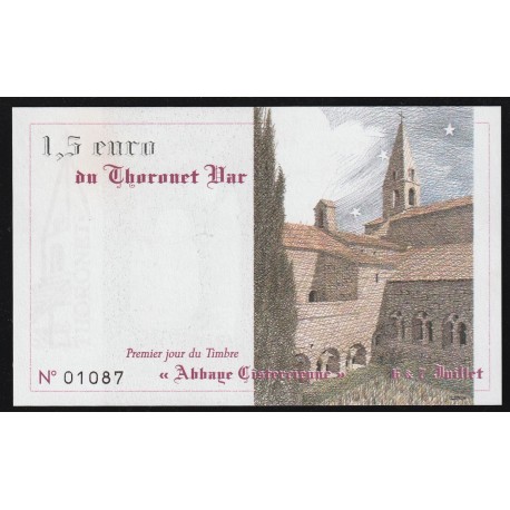 83 - ABBAYE DE THORONET - 1.5 EURO 1996 - PREMIER JOUR DU TIMBRE - NEUF