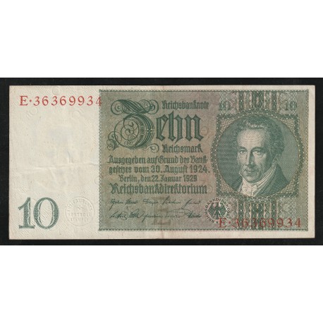 GERMANY - PICK 180 a - 10 REICHMARK - 22/01/1929