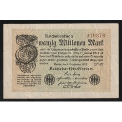 ALLEMAGNE - PICK 108 d - 20 MILLIONEN MARK - 01/09/1923