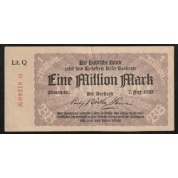 ALLEMAGNE - NOTGELD - MANNHEIM - BADISCHE BANK - 1 MILLION MARK - 07/08/1923