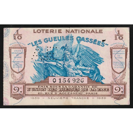 FRANCE - NATIONAL LOTTERY - 1939 - LES GUEULES CASSÉES