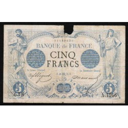 FRANKREICH - PICK 60 - 5 FRANCS BLACK - 28.10.1872 - MANGEL BEI 12 H