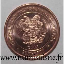 ARMENIE - KM 93 - 20 DRAM 2003 -  Écu tenu par un lion et un aigle