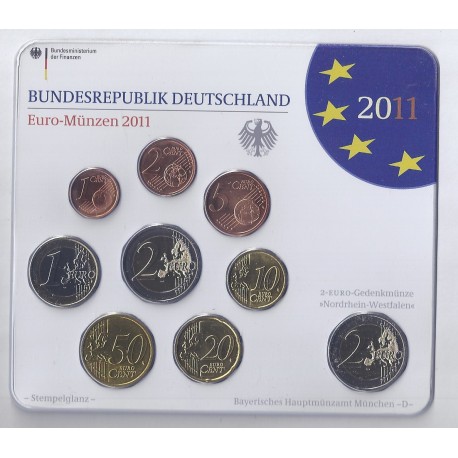 GERMANY - Set of 9 euro coins 2011 D- Munich - 2 euro Nordrhein-Westfalen