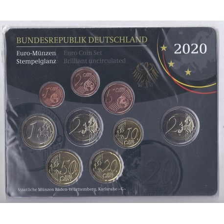 GERMANY - Set of 9 euro coins 2020 G - Karlsruhe - 2 euro Schloss Sanssouci