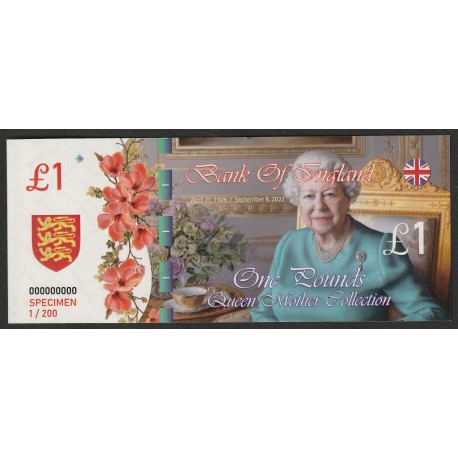 UNITED KINGDOM - 1 POUND - SPECIMEN - ELIZABETH II - QUEEN MOTHER COLLECTION - COSTUME TICKET