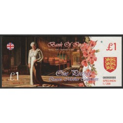 UNITED KINGDOM - 1 POUND - SPECIMEN - ELIZABETH II - QUEEN MOTHER COLLECTION - COSTUME TICKET