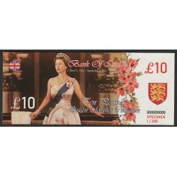 UNITED KINGDOM - 10 POUND - SPECIMEN - ELIZABETH II - QUEEN MOTHER COLLECTION - COSTUME TICKET