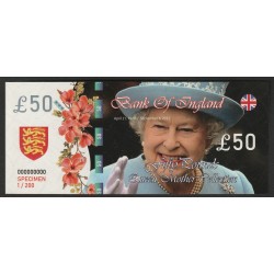 UNITED KINGDOM - 50 POUND - SPECIMEN - ELIZABETH II - QUEEN MOTHER COLLECTION - COSTUME TICKET