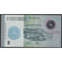 NICARAGUA  - PICK 219 - 5 CORDOBAS - 2019 - POLYMER