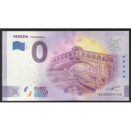 ITALY - VENICE - SOUVENIR 0 EURO NOTE - RIALTO BRIDGE - 2021-1 - SMALL NUMBER 165