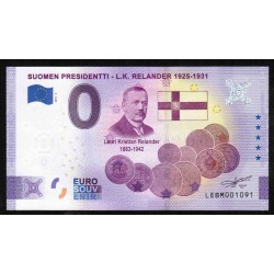 FINLAND - 0 EURO SOUVENIR BANKNOTE - PRESIDENT - L.K.RELANDER (1925-1931) - 2021-2