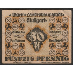 GERMANY - NOTGELD - STUTTGART - 50 PFENNIG - 31/07/1921