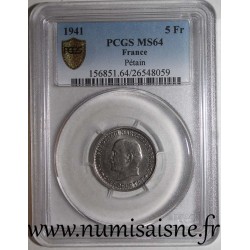 GADOURY 764 - 5 FRANCS 1941 - TYPE PETAIN - KM 901 - PCGS MS 64