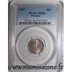 FRANCE - KM 854 - 50 CENTIMES 1897 - TYPE SOWER - PCGS MS 66