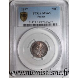 FRANCE - KM 854 - 50 CENTIMES 1897 - TYPE SOWER - PCGS MS 65