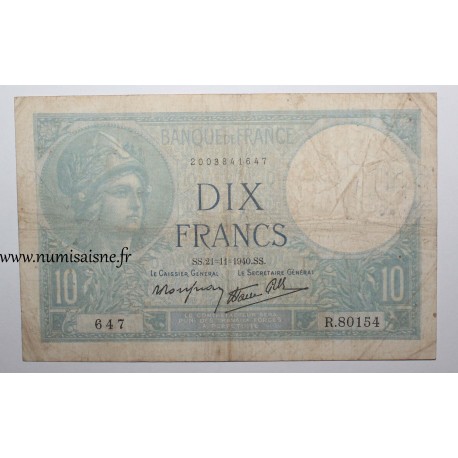 FAY 07/21 - 10 FRANCS MINERVE - 21/11/1940 - PICK 84