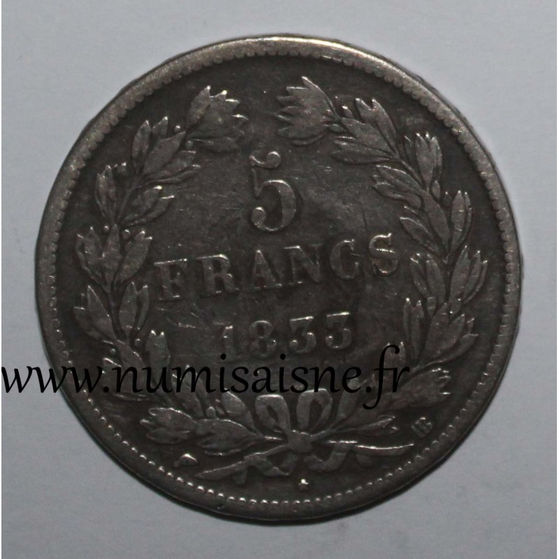 GADOURY 678 - 5 FRANCS 1833 BB Strasbourg TYPE LOUIS PHILIPPE 1er - KM 749