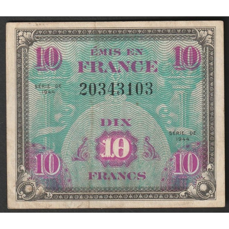 FRANKREICH - PICK 116 - 10 FRANCS 1944 - JUNI - TYP FLAGGE