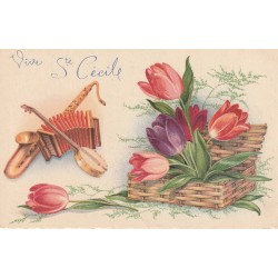 VINTAGE POSTCARD - SAINTE CÉCILE - FLOWERS - MUSICAL INSTRUMENTS