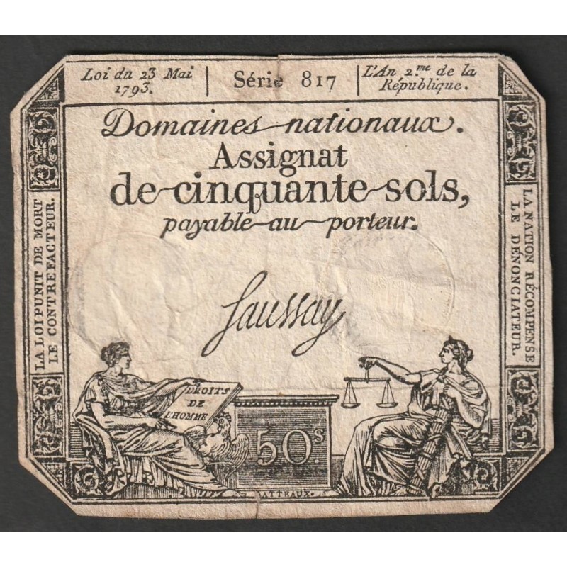 ASSIGNAT DE 50 SOLS - 23/05/1793 - DOMAINES NATIONAUX - SERIE 817