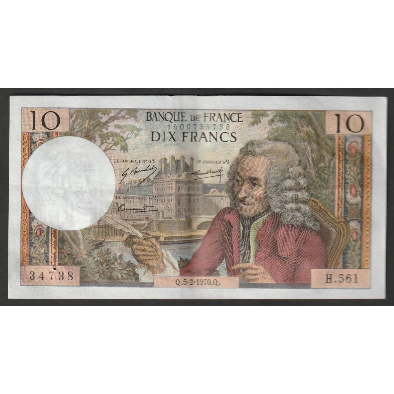 FRANCE - PICK 147 - 10 FRANCS VOLTAIRE - 05/02/1970 - H.561