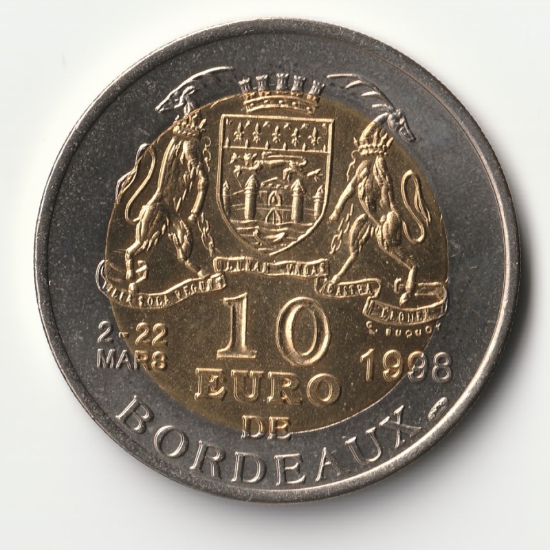 33 - BORDEAUX - EURO DES VILLES - 10 EURO - 2 AU 22 MARS 1998 - MONUMENT GIRONDIN - BICOLORE
