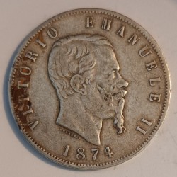 ITALIE - KM 8 - 5 LIRE 1874...