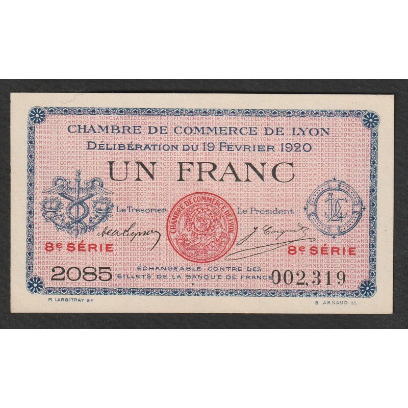 69 - LYON - CHAMBRE DE COMMERCE - 1 FRANC - 19/02/1920 AU 31/12/1923