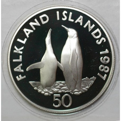 FALKLAND ISLANDS - KM 25a - 50 PENCE 1987 - World Wildlife Fund - King Penguins